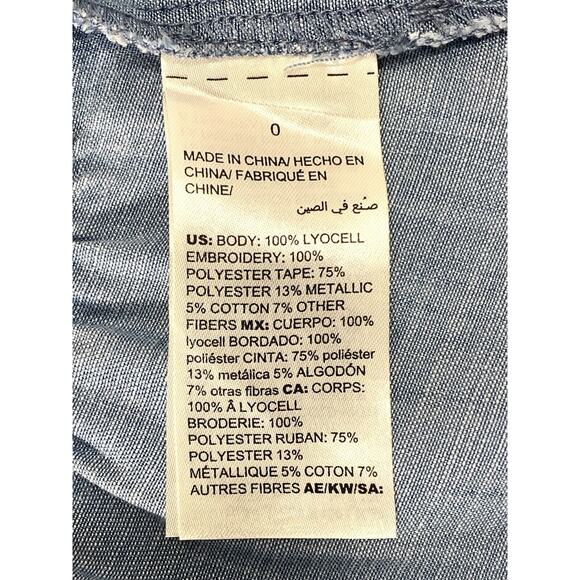 CHICO'S Chambray Jacket Sz 0 (US Small/4) Embroidered Beaded Coin Open Front EUC - Picture 9 of 12